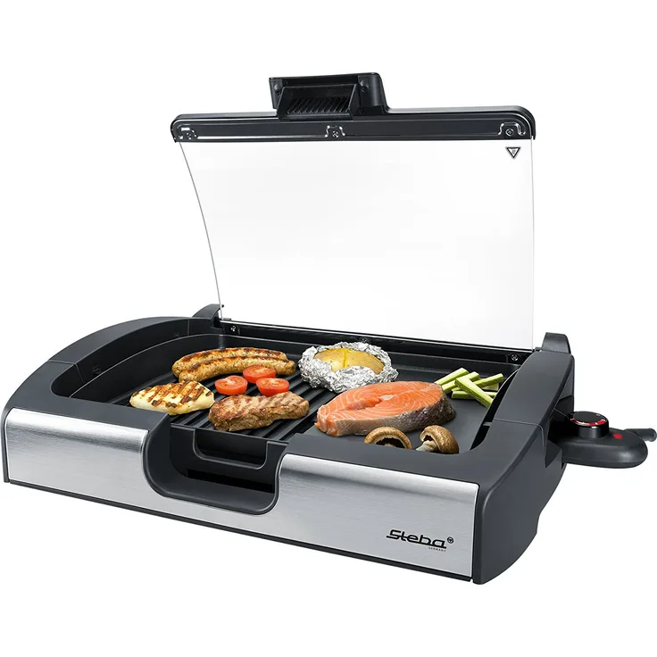Steba VG200 Tischgrill, 40 x 29 cm, Grillplatte mit Glasdeckel, 2200 Watt