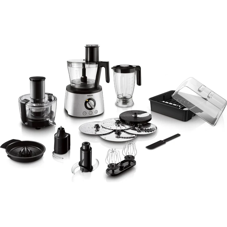 Philips HR7778-00 Küchenmaschine (1.300 Watt, inkl. Knethaken, Entsafter, Standmixer und Zitruspresse) schwarz-silber  – Bild 2
