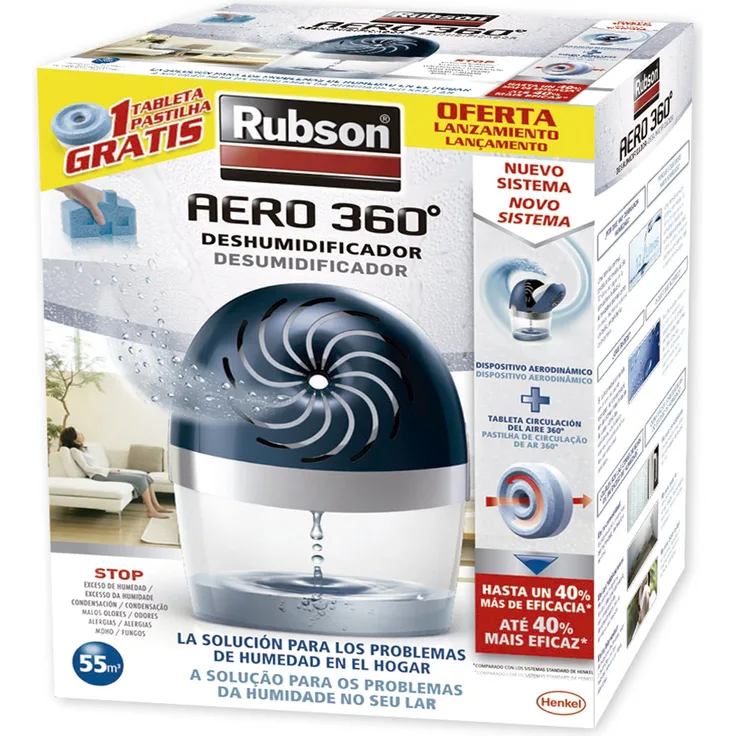 Rubson Aero 360° Luftentfeuchter, mit Tablette, 450 g, Dunkelblau-Grau