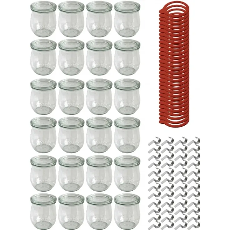 Weck Sturzgläser mit Deckel - Einmachglas 24-teilig - 220 ml - Einweckglas inkl. Gummiring, Deckel