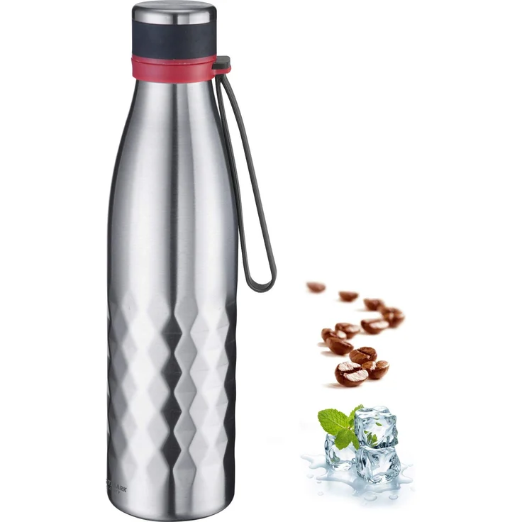 Westmark Isolier--Thermo-Trinkflasche, hält 8 Std. warm-kalt, kohlensäurefest, 700 ml, Rostfreier Edelstahl-Silikon-Kunststoff, BPA-frei, Viva, Silber-Rot, 5283226S – Bild 1