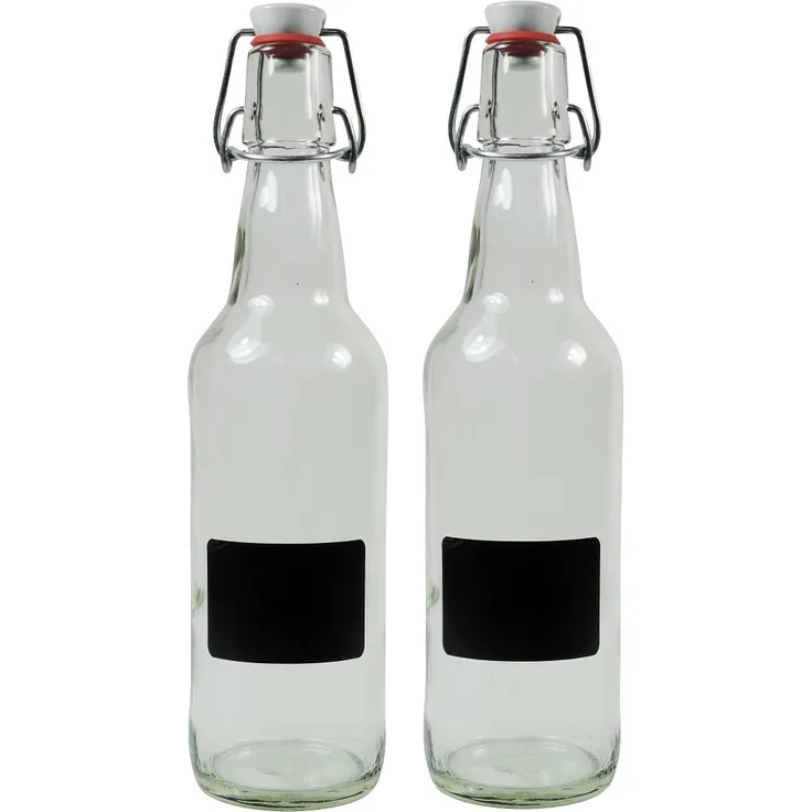 Viva Haushaltswaren Viva-Haushaltsware-2x Leere 500 ml mit Bügelverschluss aus Porzellan zum selbst befüllen, inkl 2 Beschriftungsetiketten Glasflasche, Glas, transparent, 22 x 8.3 x 8 cm, 2-Einheiten