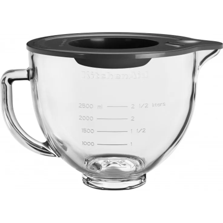 KitchenAid 5KSM5GB Glasschüssel, mit Griff, 4,7 L, inklusive Silikondeckel,  4,3 L und 4,8 L KitchenAid Küchenmaschinen mit kippbarem Motorkopf, transparent, anthrazit
