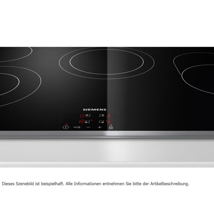 Siemens ET845HH17,Kochfeld, Einbaugerät, Glaskeramik, Autark ja, Betriebsart elektrisch, Anzahl Kochstellen 4, Edelstahl Rahmen aufliegend, touchVontrol, Bratzone, schwarz – Bild 2
