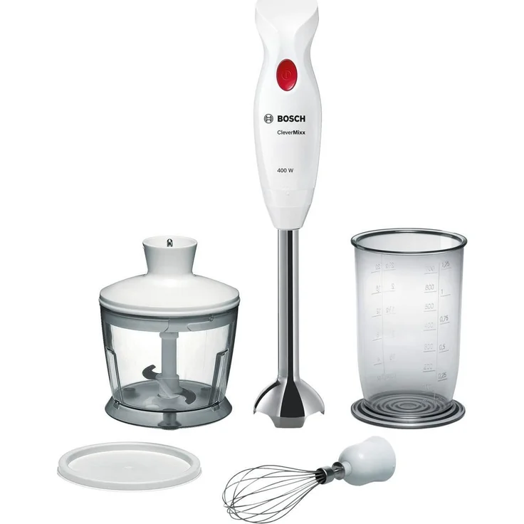 Bosch MSM24500 Stabmixer CleverMixx, 400 W, Vier-Klingen Messer QuattroBlade, Edelstahl-Mixfuß, weiß-dunkelrot – Bild 1