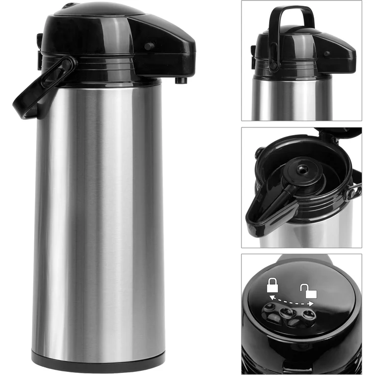 BBTrade Sales Isokanne mit Pumpmechanismus in Silber-schwarz, ca. 1,9 Liter – Bild 1