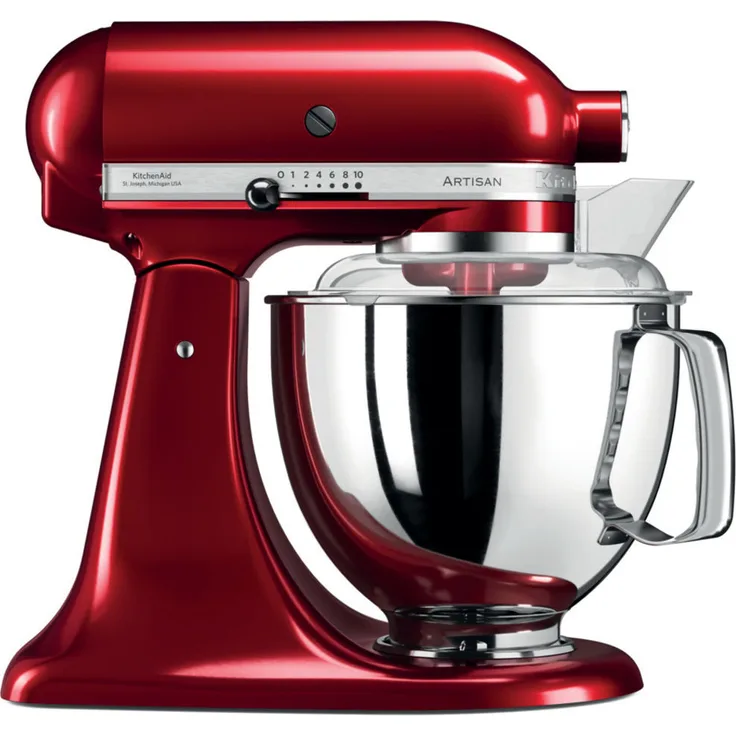 KitchenAid Artisan 5KSM175PSECA Küchenmaschine mit Direktantrieb, 300W, 4,8 L Edelstahlschüssel, inkl. 3L polierte Schüssel, Spritzschutz, 10 Geschwindigkeiten, liebesapfelrot, Serie: 5KSM175PS