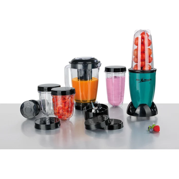 GOURMETmaxx Mr. Magic Smoothie Maker 18-teilig Standmixer, 400W, 8 Funktionen, inkl. To-Go Funktion mit Smoothie Flasche und umfangreichem Zubehör, smaragdgrün, schwarz – Bild 2
