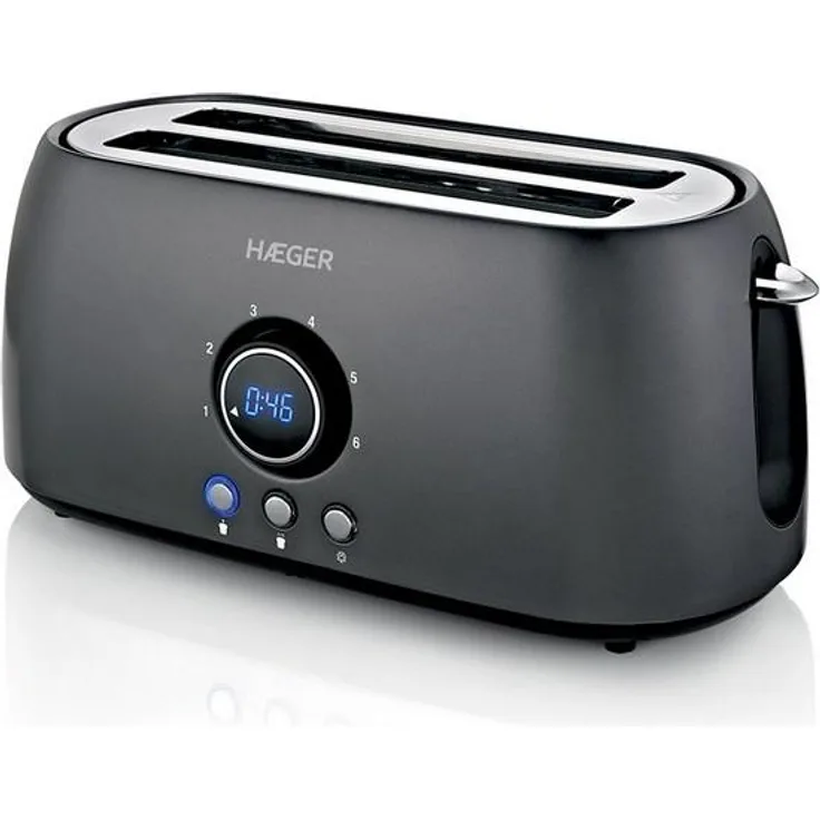 Haeger Future Plus 2-Schlitz-Toaster, 1400 W, Edelstahl, 6 Bräunungsstufen, schwarz