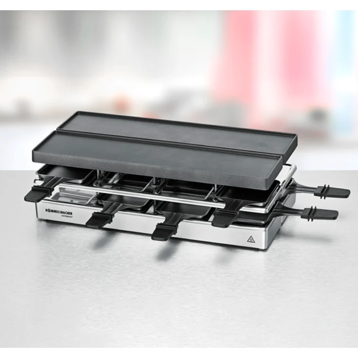 Rommelsbacher RC 1600 Raclette-Grill fun for 4+4 Tischgrill, für 8 Personen, erweiterbar, Parkdeck, Alu-Druckguss-Grillplatte mit Xylan Plus Antihaftbeschichtung, 1590 W silber – Bild 2