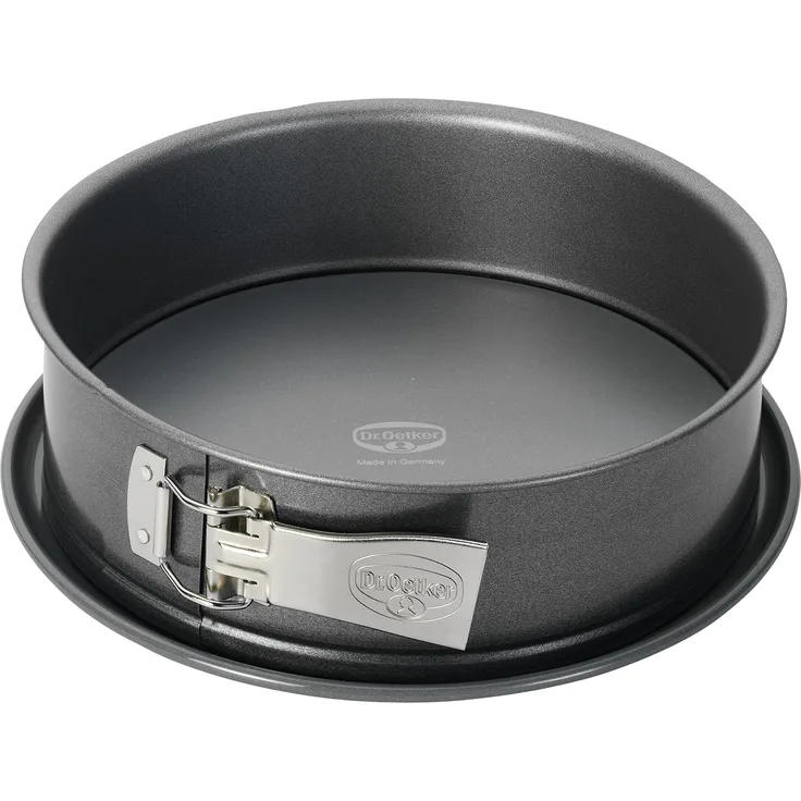 Dr. Oetker Spring--Kuchen--Backform, Ø 26 cm, auslaufsichere, runde, aus Stahl mit keramisch verstärkter Antihaft-Beschichtung, Menge: 1 Stück, Farbe: grau