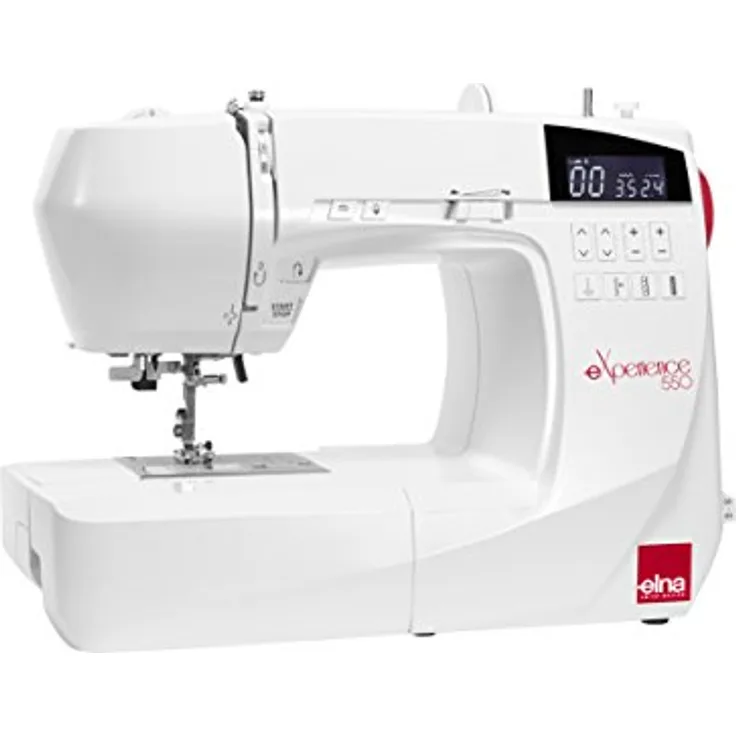 Elna eXperience 550 Freiarm-Nähmaschine 50 Nähprogramme Display Einstellbarer Nähfußdruck Fadenschneider Fußanlasser Freiarm-Nähmaschine, weiß