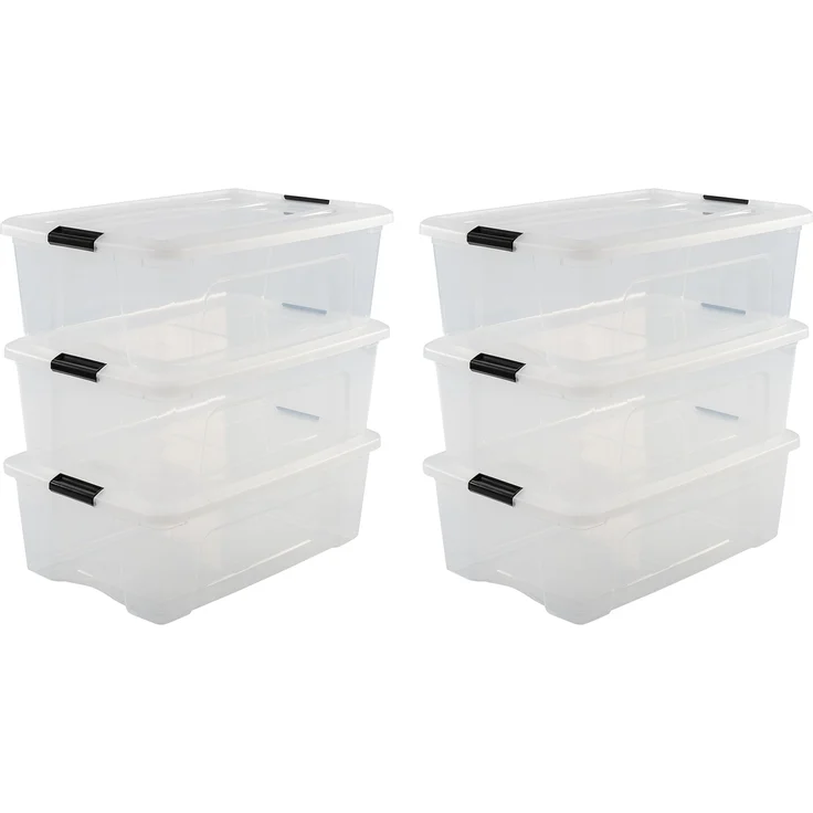 IRIS OHYAMA stapelbare Aufbewahrungsboxen mit Klickverschluss, Plastik, transparent Deckel, 30L, 6er Set – Bild 1