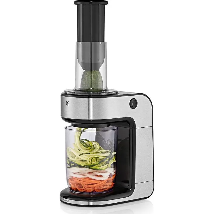 WMF Kult X Spiralschneider elektrisch, Zoodle Maker für Gemüsenudeln, Zucchini Nudeln Schneider, drei Schneideinsätze und Auffangbehälter 