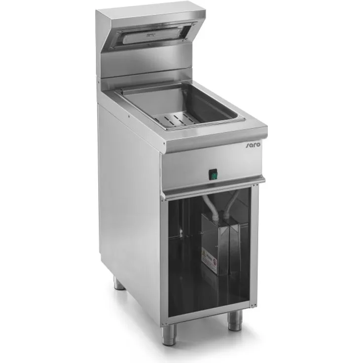 SARO Pommeswärmer mit offenem Unterbau, Modell E7-SPE40BA, mit Öl, 1000 Watt, silber, Edelstahl