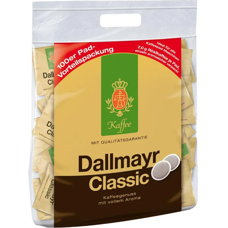 Dallmayr Kaffeepads Classic, Kaffee Pads für Padmaschinen, Vollaromatisch und Kräftig, 100 Pads