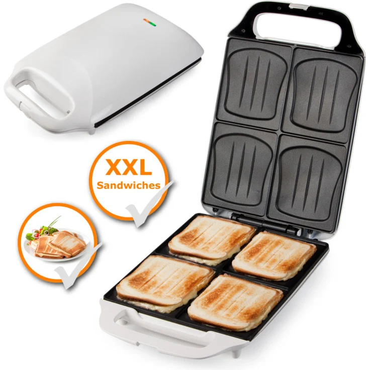 Domo DO9064C Sandwichmaker, 1800 Watt, 4 XL-Toast-Scheiben, Muschelform – Bild 2