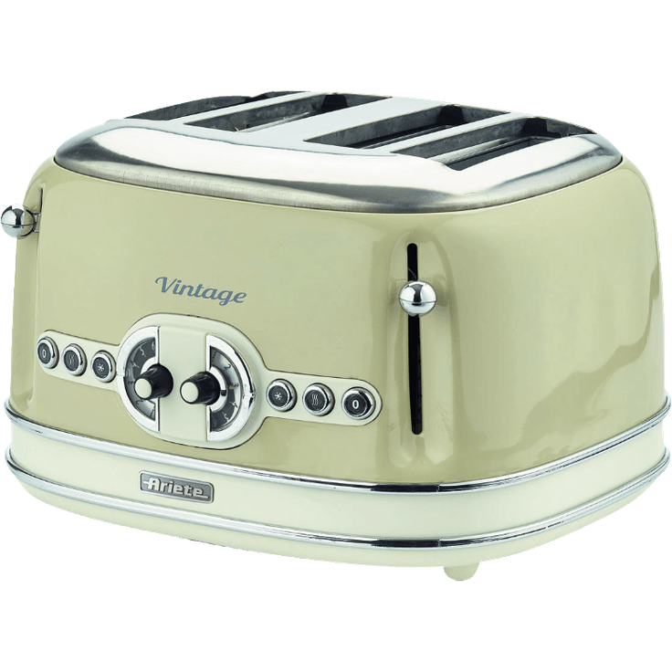 Ariete 156 Vintage, Toaster für 4 Scheiben, 1600 W, 6 Toaststufen, aus Pastellbeige lackiertem Edelstahl, ohne Zangen