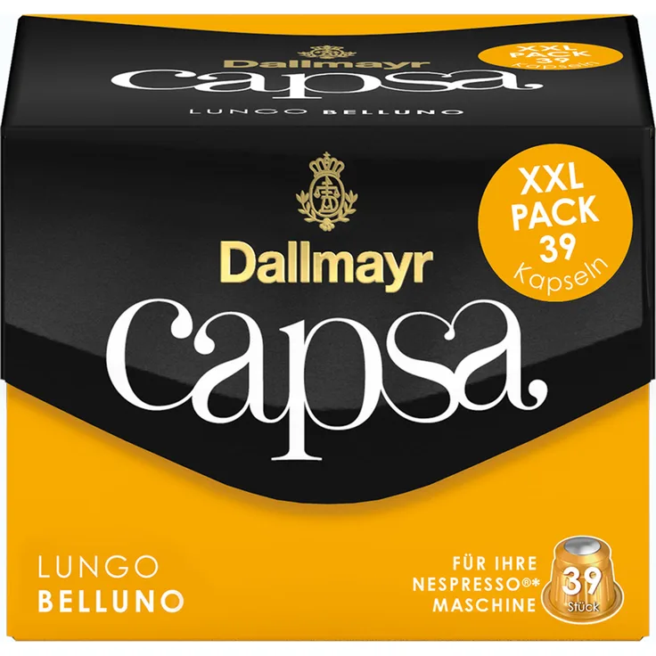 Dallmayr Capsa Lungo Belluno XXL, Nespresso Kompatibel Kapsel, Röstkaffee, Kaffee, 39 Kapseln, 218 g