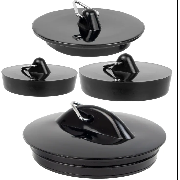 Your Day Mate Universal Stöpsel, 4 Pack mit allen Größen, 40-36 mm / 45.5-42 mm / 43-39 mm / 53-52 mm Oberseite auf Unterseite, Ablauf Stopfen für 1-1/2", 1-3/4" und 2" Abflüsse, schwarz, PVC, Stopfen Set