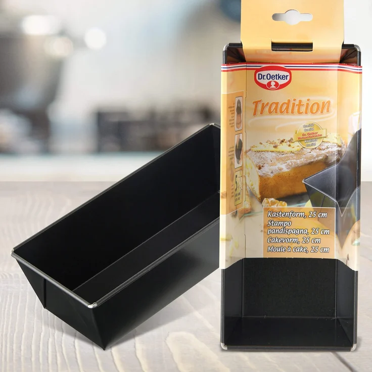 Dr. Oetker Kastenform 25 cm, Königskuchenform mit Antihaftbeschichtung, hochwertige Form, eckige Kuchenform aus veredeltem Schwarzblech, Menge: 1 Stück – Bild 3