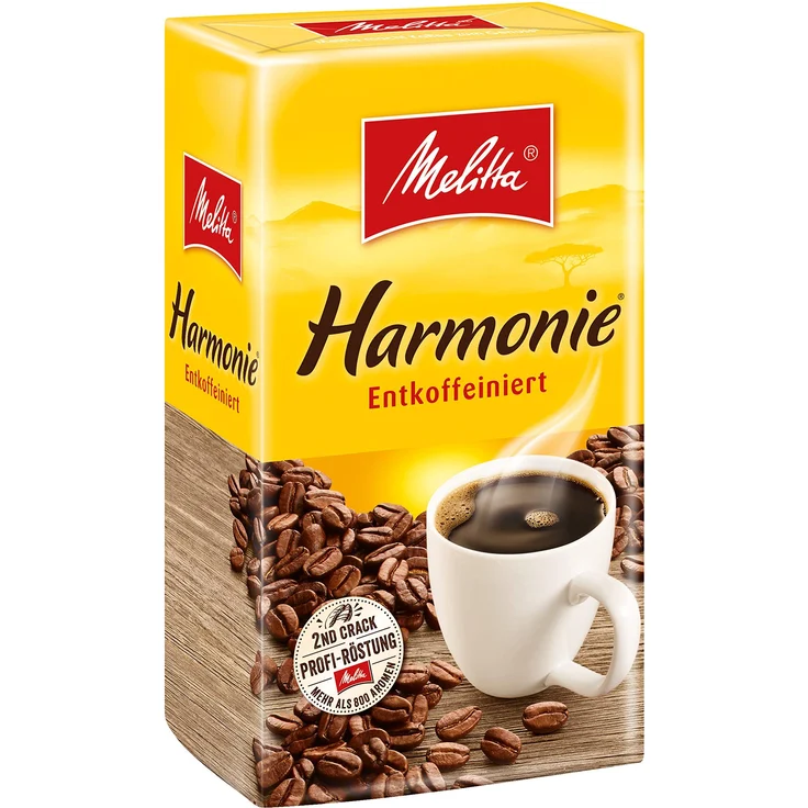 Melitta Gemahlener Röstkaffee, Filterkaffee, entkoffeiniert, vollmundiges, besonders sanftes Aroma, Harmonie entkoffeiniert, 12 x 500 g – Bild 1