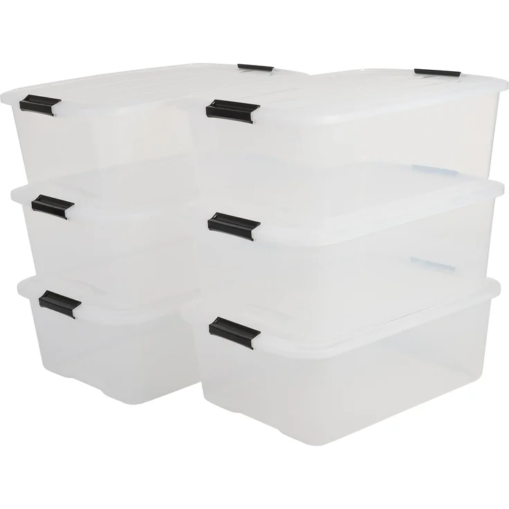 IRIS 6er-Set stapelbare Aufbewahrungsboxen 'Top Box', mit Deckel und Klickverschluss, 30 Liter, Kunststoff - Plastik, transparent – Bild 1