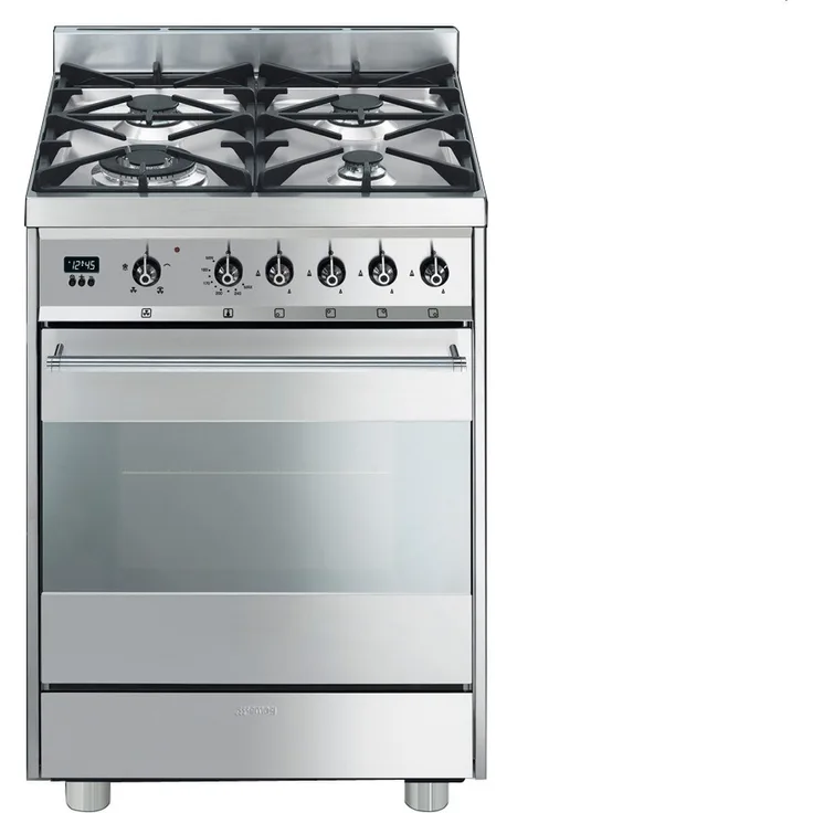 Smeg C6GVXD8, Herd, A, Standgerät, Betriebsart Ofen Gas, Betriebsart Kochfeld Gas, Anzahl Kochfelder 4, Volumen 70 l, Breite 59,8 cm, Selbstreinigung ja, hydrolytische Selbstreinigung, Ober-Unterhitze (konventionell) + Umluft
