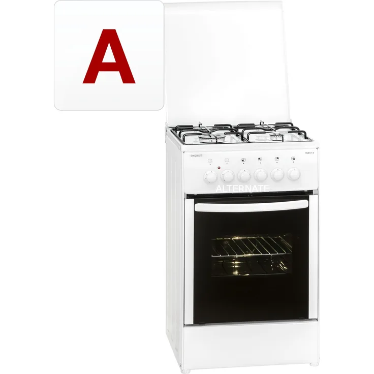 Exquisit TGE57-4, Herd-Set, A, Betriebsart Ofen Gas, Betriebsart Kochfeld Gas, Anzahl Kochfelder 4, Volumen 50 l, Breite 60 cm