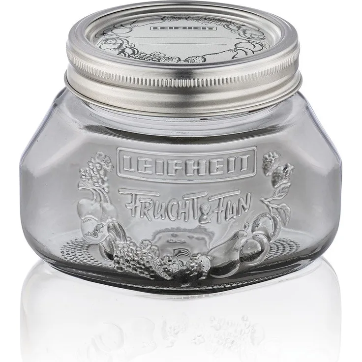 Leifheit Einmachglas 3er Set 0,5 L Smokey Grey, Weckglas mit Deckel ideal für Eingemachtes und Selbstgemachtes, dekoratives Vorratsglas, spülmaschinengeeignet, Marmeladenglas, Einkochglas, rund, grau