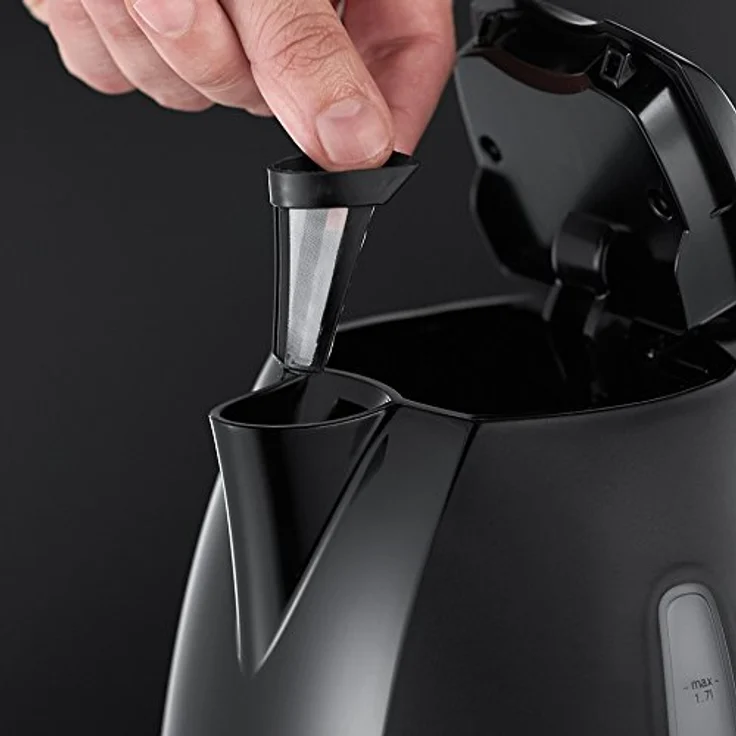 Russell Hobbs 22591-70 Textures+ Wasserkocher , 1,7l, 2400W, LED Beleuchtung, Schnellkochfunktion, optimierte Ausgusstülle, herausnehmbarer Kalkfilter, Teekocher, schwarz [Energieklasse A+++] – Bild 3