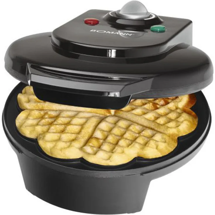 Bomann WA 5018 CB Waffelautomat, 1200 Watt, Stufenlos regelbarer Bräunungsgrad, Große Backflächen Ø 18 cm antihaftbeschichtet, Schwarz