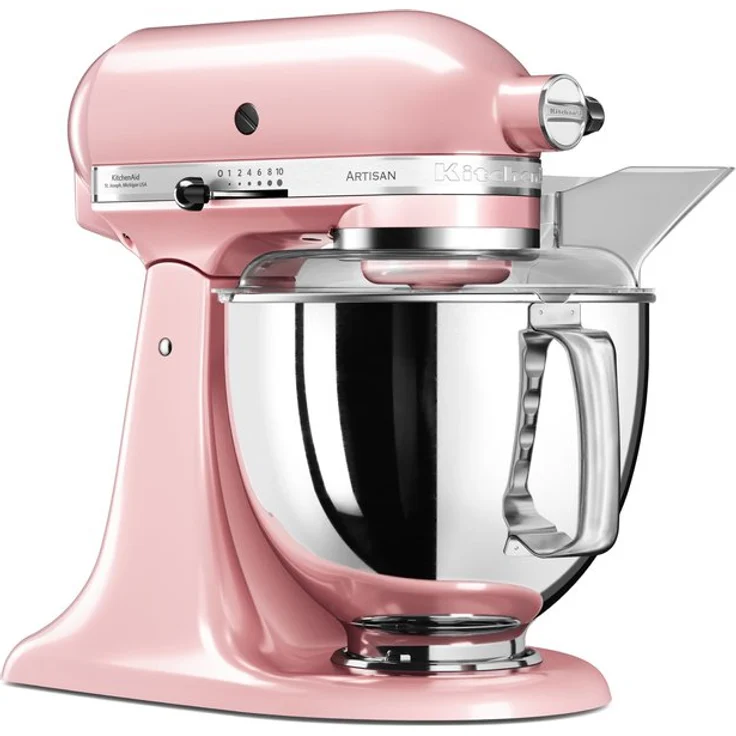 KitchenAid Artisan 5KSM175PSESP Küchenmaschine mit Direktantrieb, 300W, 4,8 L Edelstahlschüssel, inkl. 3 L polierte Schüssel, Spritzschutz, 10 Geschwindigkeiten, seidenpink, Serie: 5KSM175PS – Bild 2
