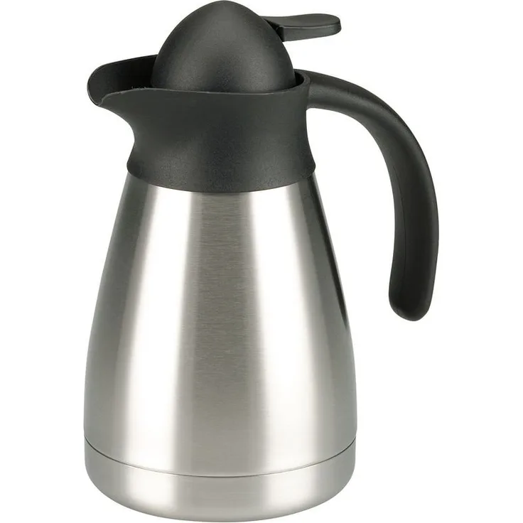 axentia Isolierkanne silber, doppelwandige Warmhaltekanne aus rostfreiem Edelstahlkörper, Kanne mit Glaseinsatz und Einhand-Ausgießautomatik, Kaffeekanne mit Griff und Deckel aus schwarzem Kunststoff