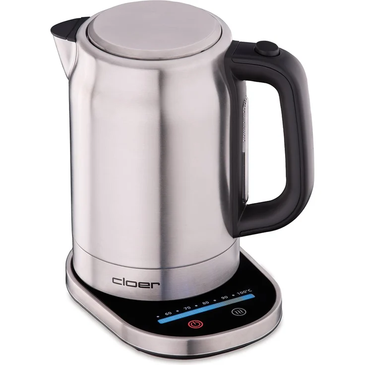 Cloer 4459 Touch-Wasserkocher, Basisstation mit Glasoberfläche - LED-Anzeige, 1,7 L, Edelstahl – Bild 1