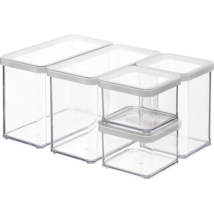 Rotho Premium Loft 5er Set Vorratsdosen , Kunststoff BPA-frei, transparent-weiss, verschiedene Größen