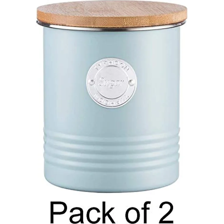 Typhoon Living Collection Zucker, Pastellblau, 1 Liter Vorratsbehälter, Stahl, Holz, Silikon, hellblau