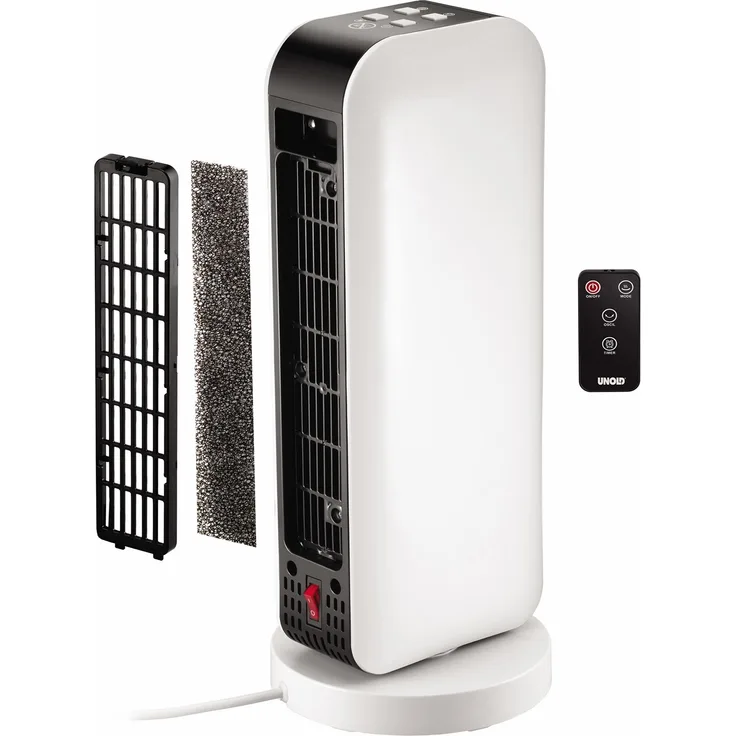 UNOLD 86430 Keramik-Heizlüfter Design, Fernbedienung mit Batterien, 2000 W, 230 V, Schwarz-Weiß, Heizlüfter