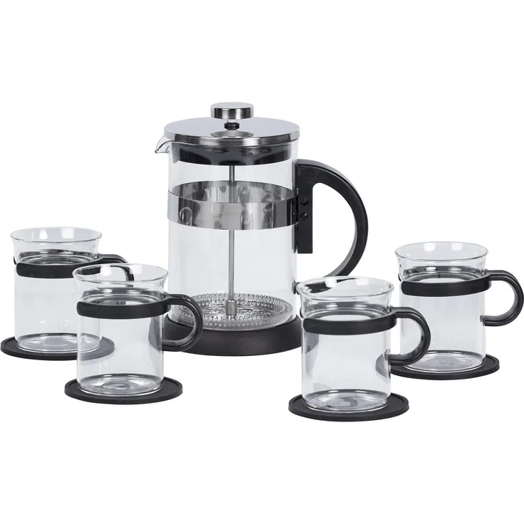 Bristol Tee- und Kaffeeset 9-tlg., Kaffeebereiter French Press, 0,8 l, schwarz