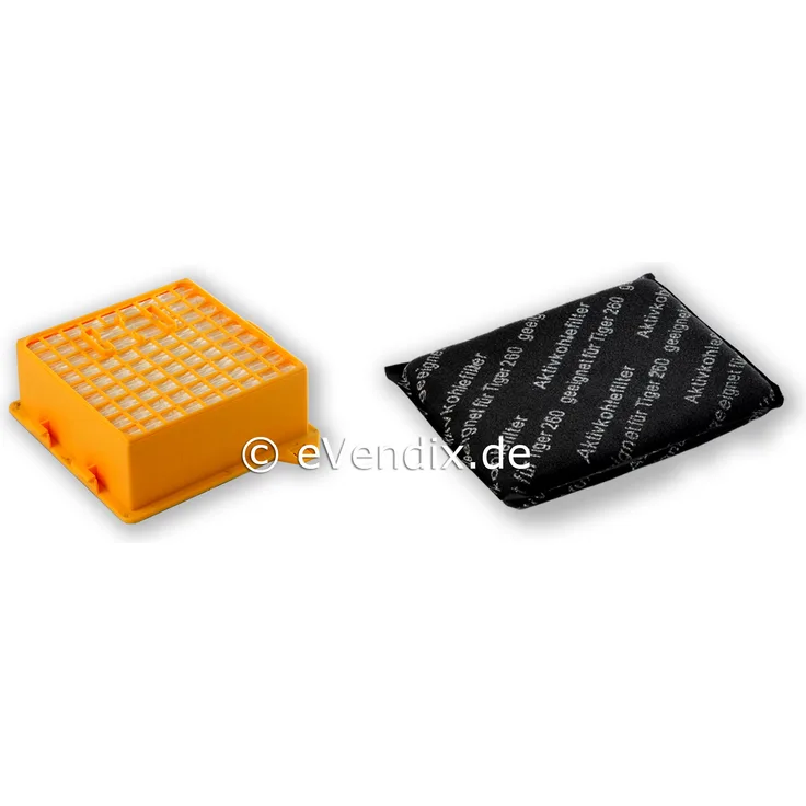 eVendix 1 x Hygiene-Mikrofilter HEPA + 1 x Aktiv Geruchsfilter, Kohlefilter, Motorschutzfilter geeignet für Vorwerk Tiger VT 260