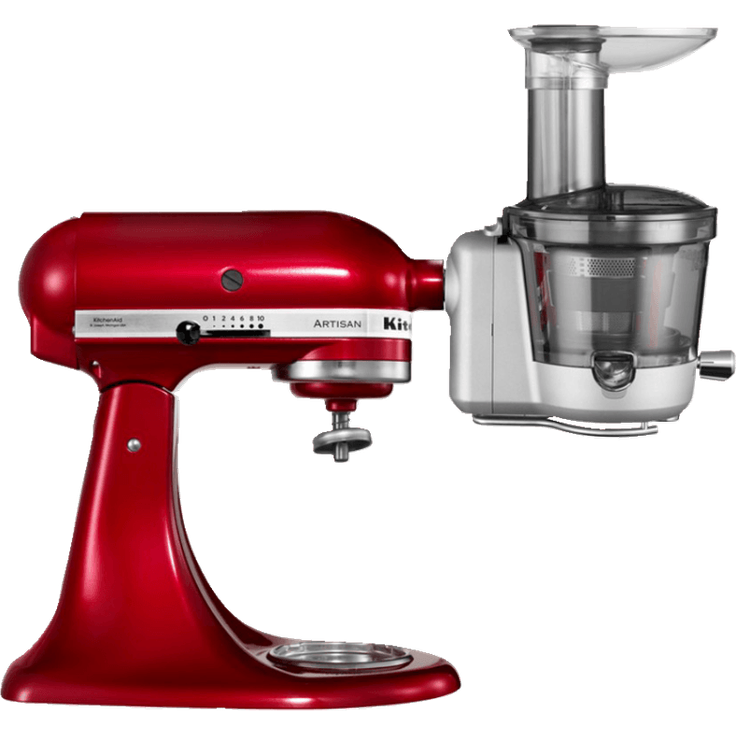 KitchenAid 5KSM1JA Entsafter-Aufsatz, 2-stufige schonende Entsaftung, 1L Krug, inkl. Einfüllöffnung, Einfülltablett, Stopfer, Kunststoff, Edelstahl, transparent, silber – Bild 2
