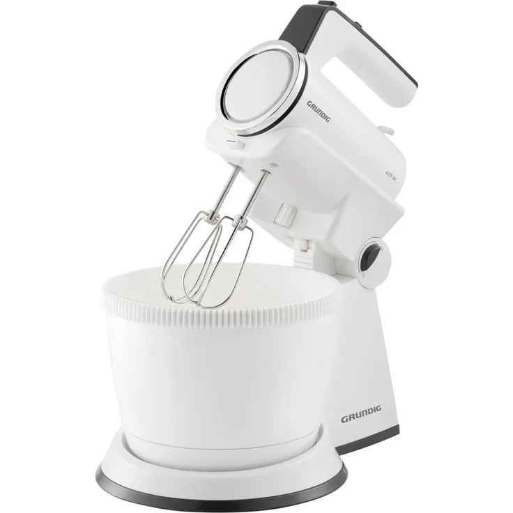 Grundig HM 6860 Handmixer mit 4l Rührschüssel, 4 Stufen, 425 W, Weiß-Schwarz