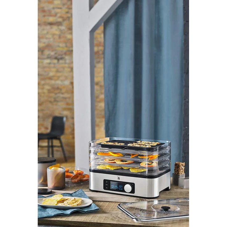 WMF Küchenminis Dörrautomat Edelstahl, Dörrgerät mit 5 Einlegefächern, 30-70°C, 250 Watt, 24h-Timer, Obsttrockner, Dehydrator, 2 Boxen, Müsliriegelform, bpa-frei – Bild 8