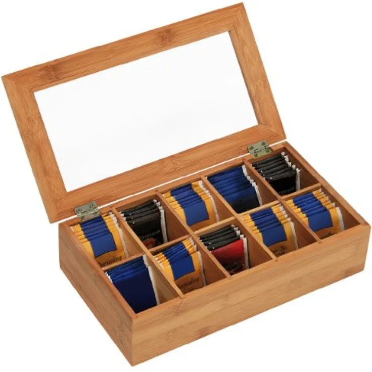 Kesper Tee-Box mit 10 Fächern aus Bambusholz, 36 x 20 x 9 cm