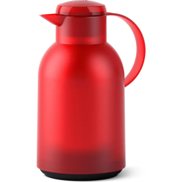 Emsa N4011700 Samba Isolierkanne (1,5 Liter, Quick Press Verschluss, 12h heiß und 24h kalt) Transluzent-Rot – Bild 1