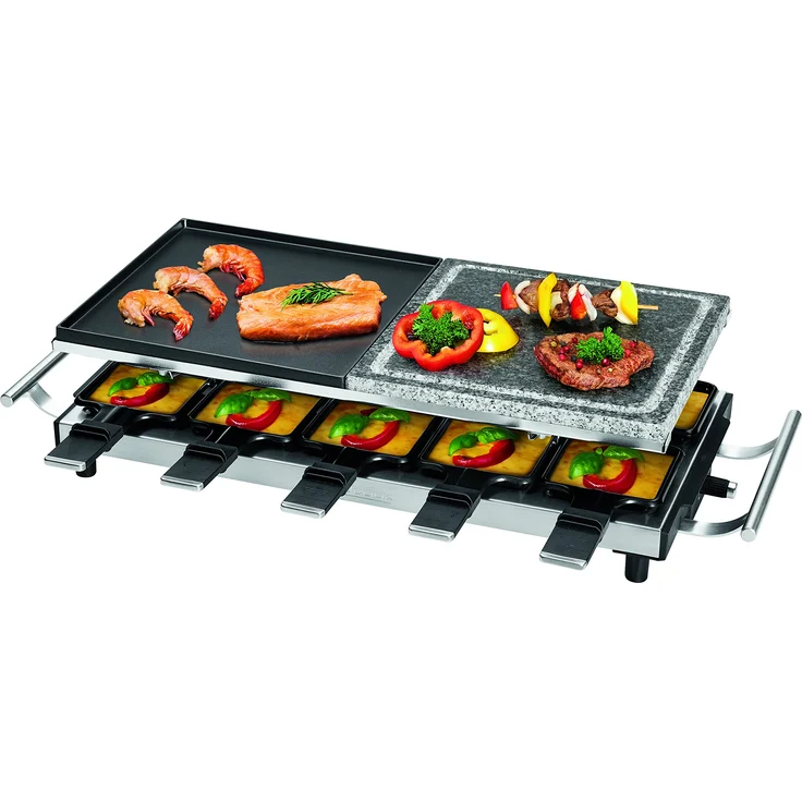 ProfiCook PC-RG 1144 Raclette-Tischgrill mit Naturgrillstein und Wendegussplatte, 10 Pfännchen, 10 Holzspatel, 1700 W – Bild 1