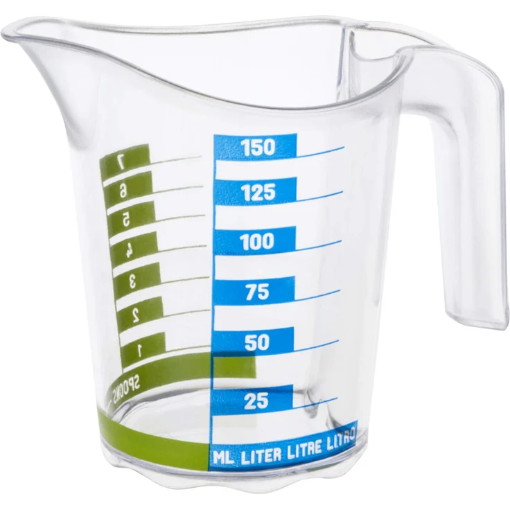 Rotho Domino Messbecher 0.15 l, Kunststoff (BPA-frei), Transparent mit Skala, 0.15 Liter (10,2 x 6,9 x 8,9 cm)
