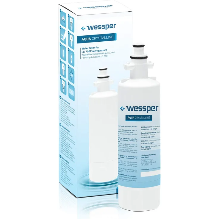 Wessper Aqua Crystalline Kühlschrank Wasserfilter kompatibel Beko 9256712, 4394650100, SBS4K, Blomberg KFD9952PXD, IWD1004ET, KFD9952PXDUK, Lamona HJA6110, LAM6100, 487960000, GSN9440X