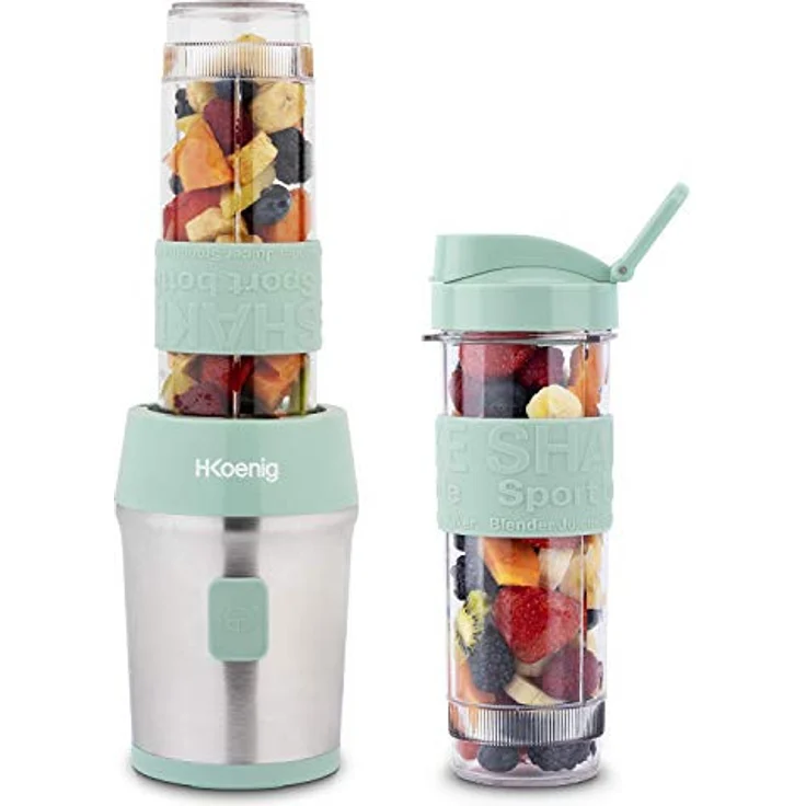 H.Koenig SMOO18 Smoothie-Maker, Edelstahl, 4 Klingen, 0,57L, silber, mint – Bild 1