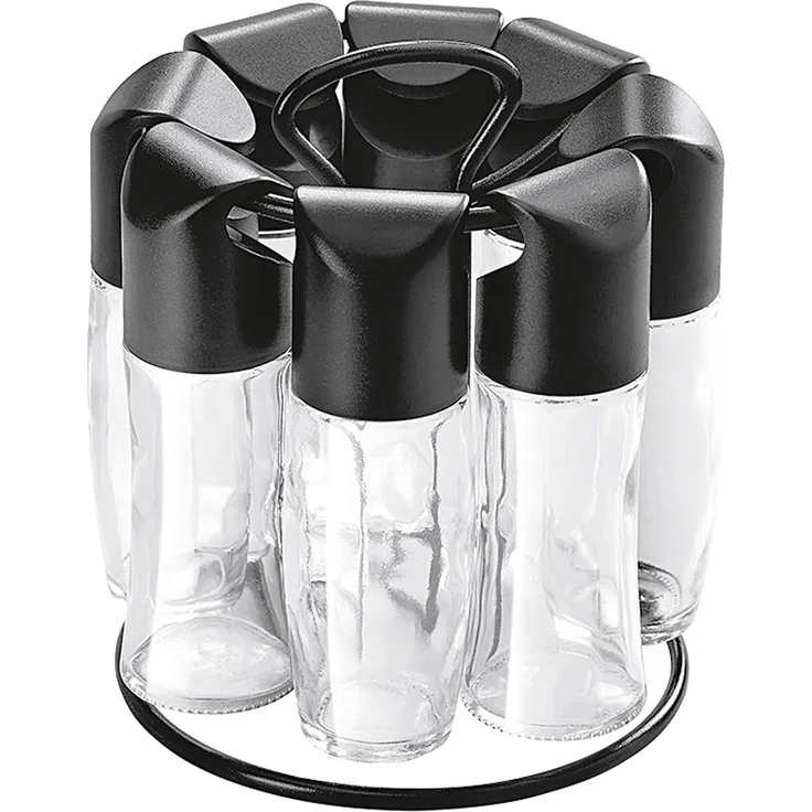 Metaltex Spice8 Gewürzkarussell (8 Behälter, Glas-Kunststoff), Schwarz, 15 x 15 x 16,5 cm